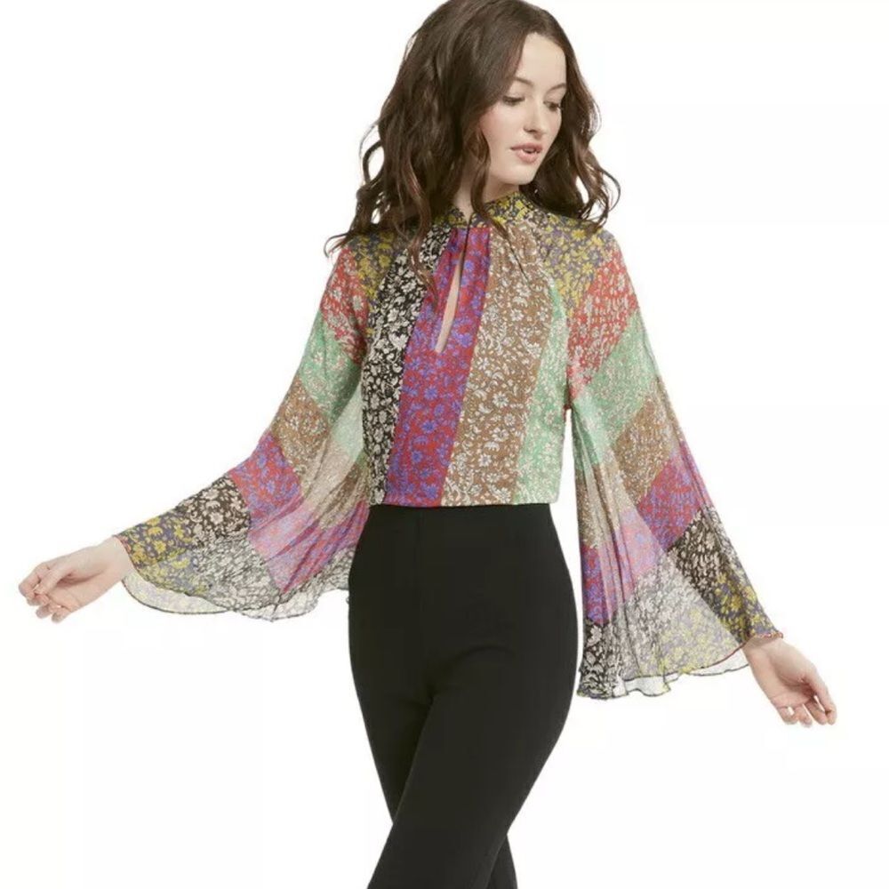 Alice + Olivia Prija Wide Sleeve Blouse Top Floral $350